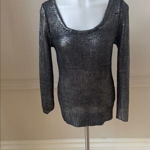 Hendi Metallic Scoop Neck Long-Sleeve Sweater - Black & Silver